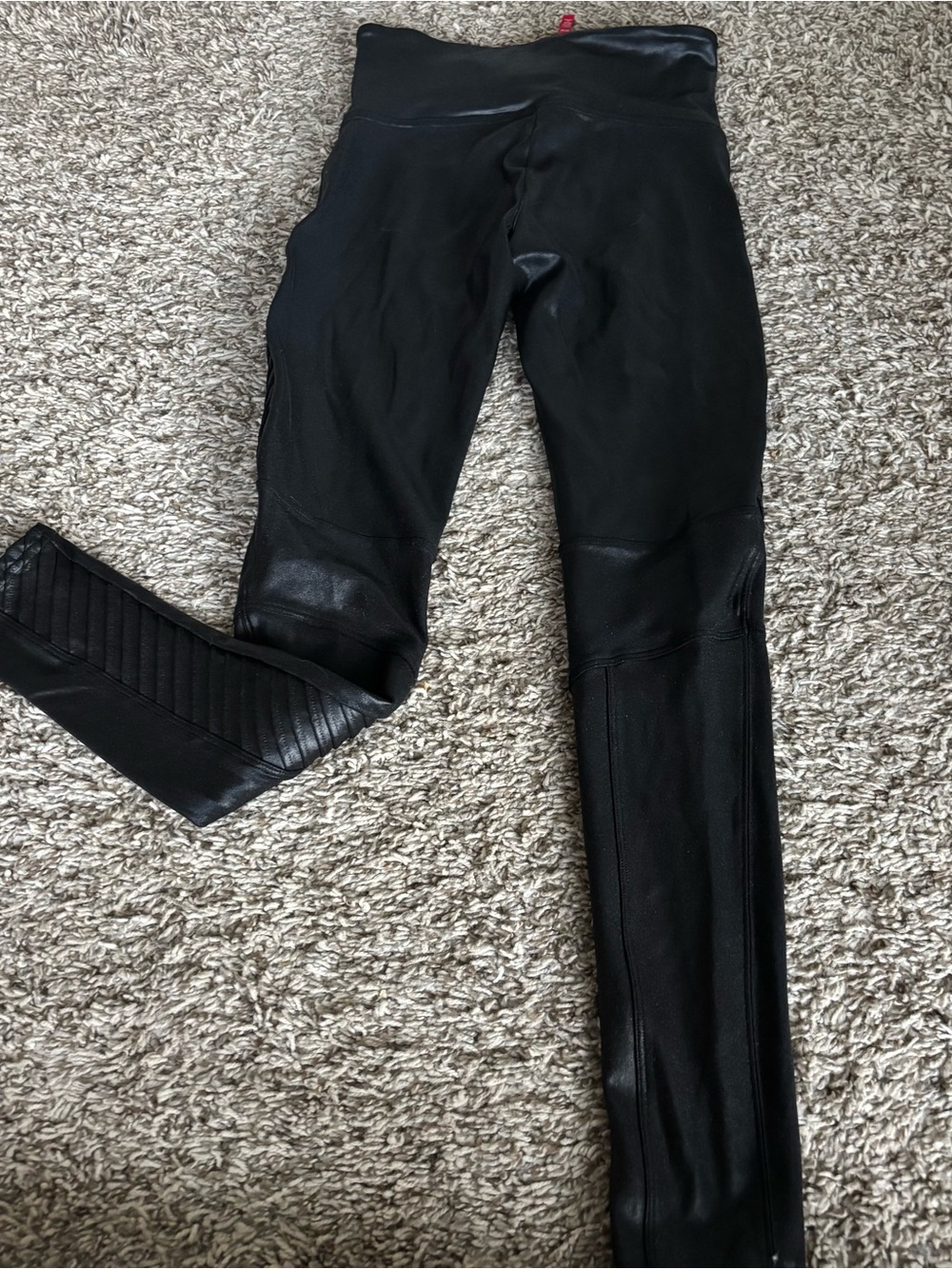 Spanx Black Women’s Faux Leather Panel Leggings - Stylish High-Waist Jeans M